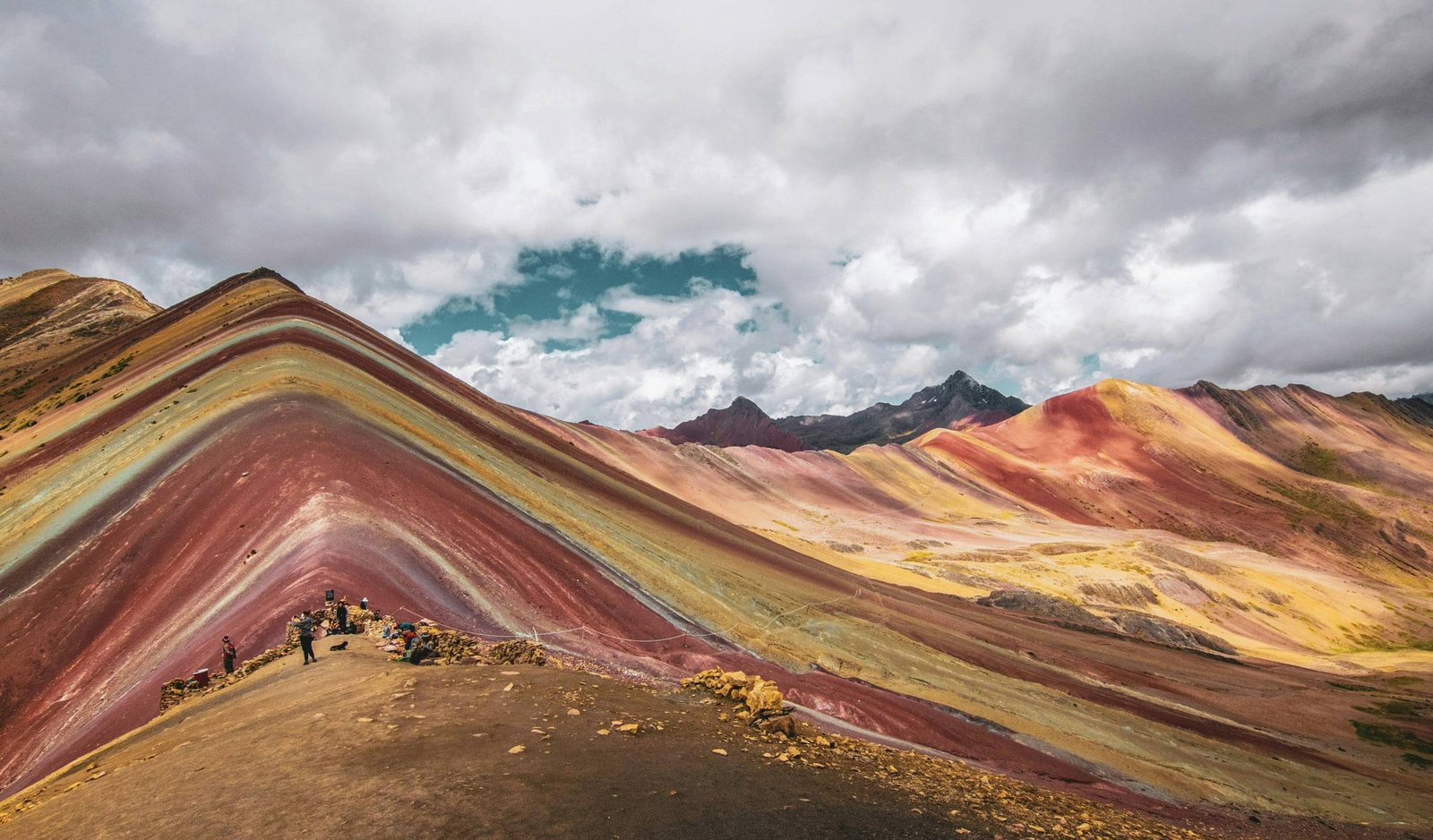 Classic view of Rainbow Mountain on a cloudy day