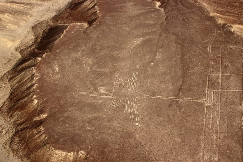 Nazca lines – aerial view of ancient geoglyphs in the Peruvian desert