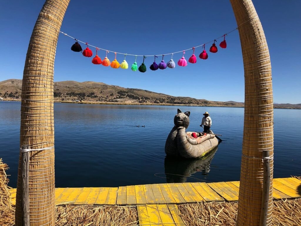 Puno – traditional reed boat at the Uros Islands on Lake Titicaca