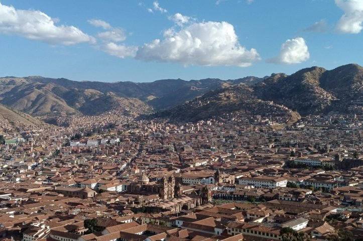 Aerial panoramic view of Cusco city taken during the Cusco city tour half day